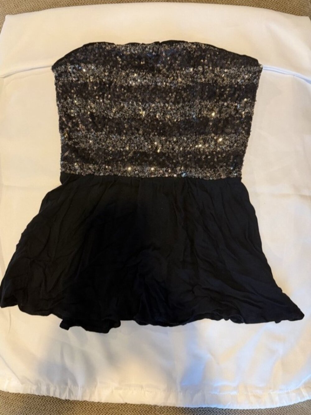 Ella Moss Strapless Sequin Peplum Top | Black | Size XS | Party & Holiday